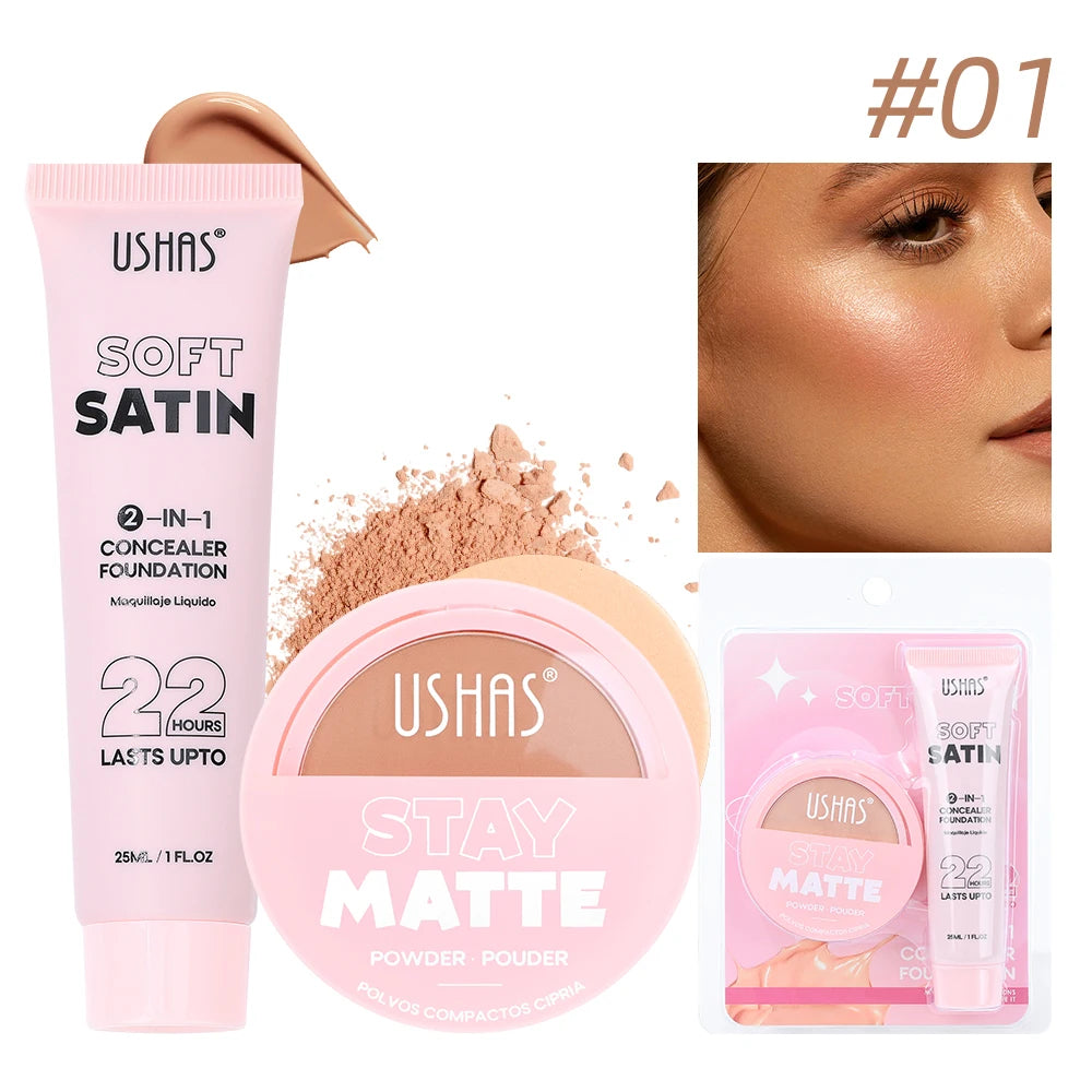 Ushas Makeup Duo - Concealer + Foundation, long-lasting, waterproof, oil-control, and concealing.