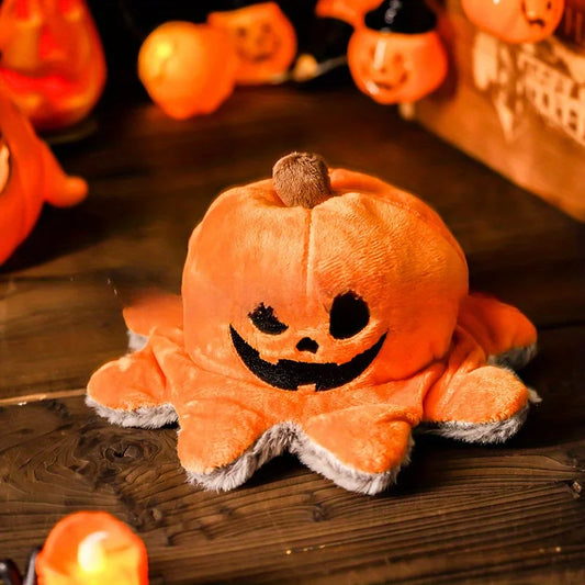 Halloween cat and dog plush sound toy with flipping pumpkin octopus on both sides