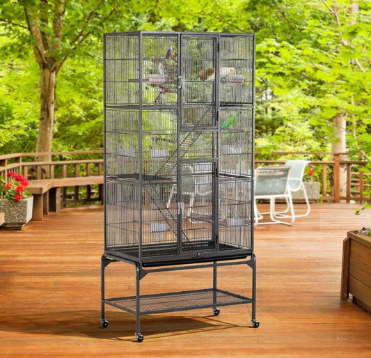 69 Inch Large Metal Bird Cage For Parrots And Lovebirds Black