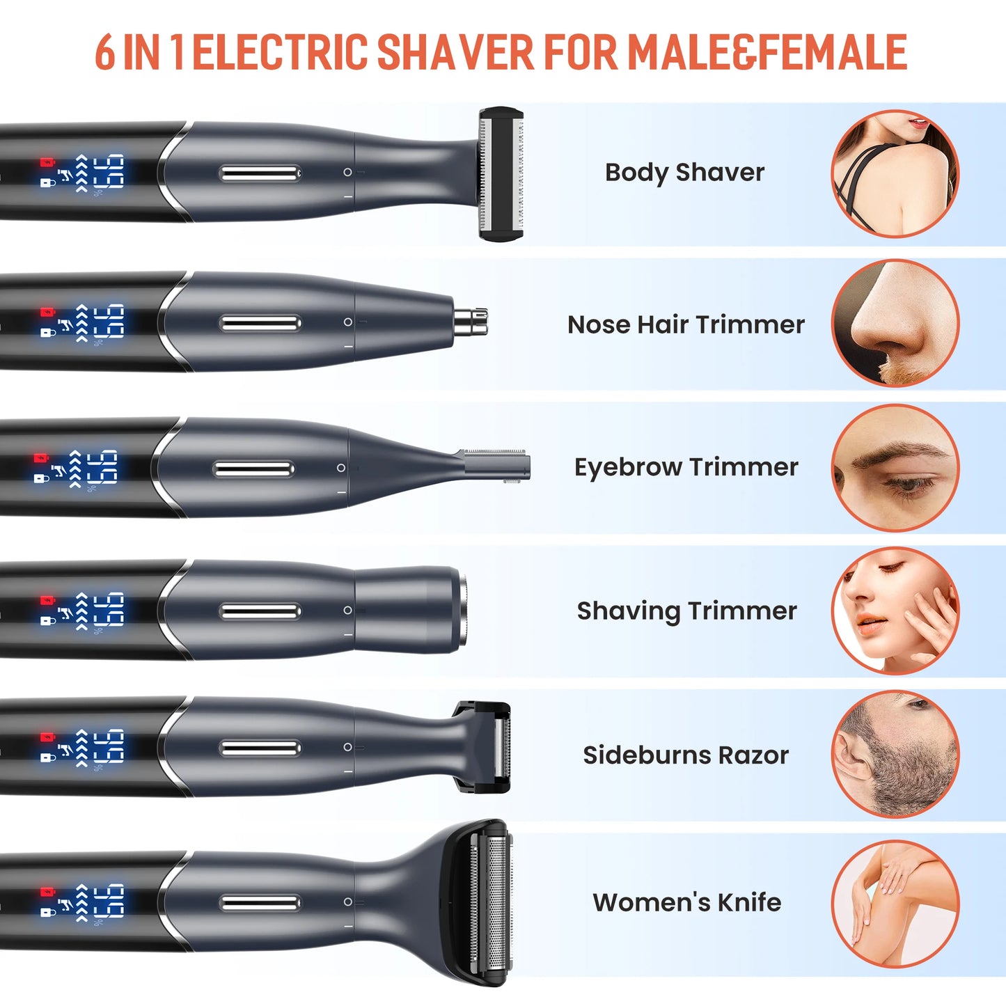 Sejoy 6 In 1 Body Hair Trimmer Nose Eyebrow Shaver Kit