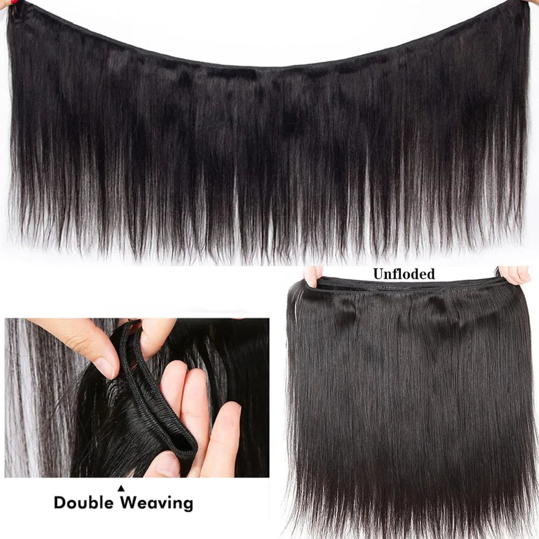 Luduna Straight Bundles Human Hair Brazilian Human Hair Bundles Remy Extensions 1/3/4 Bundle Deal Weave Double Weft Hair Weaving