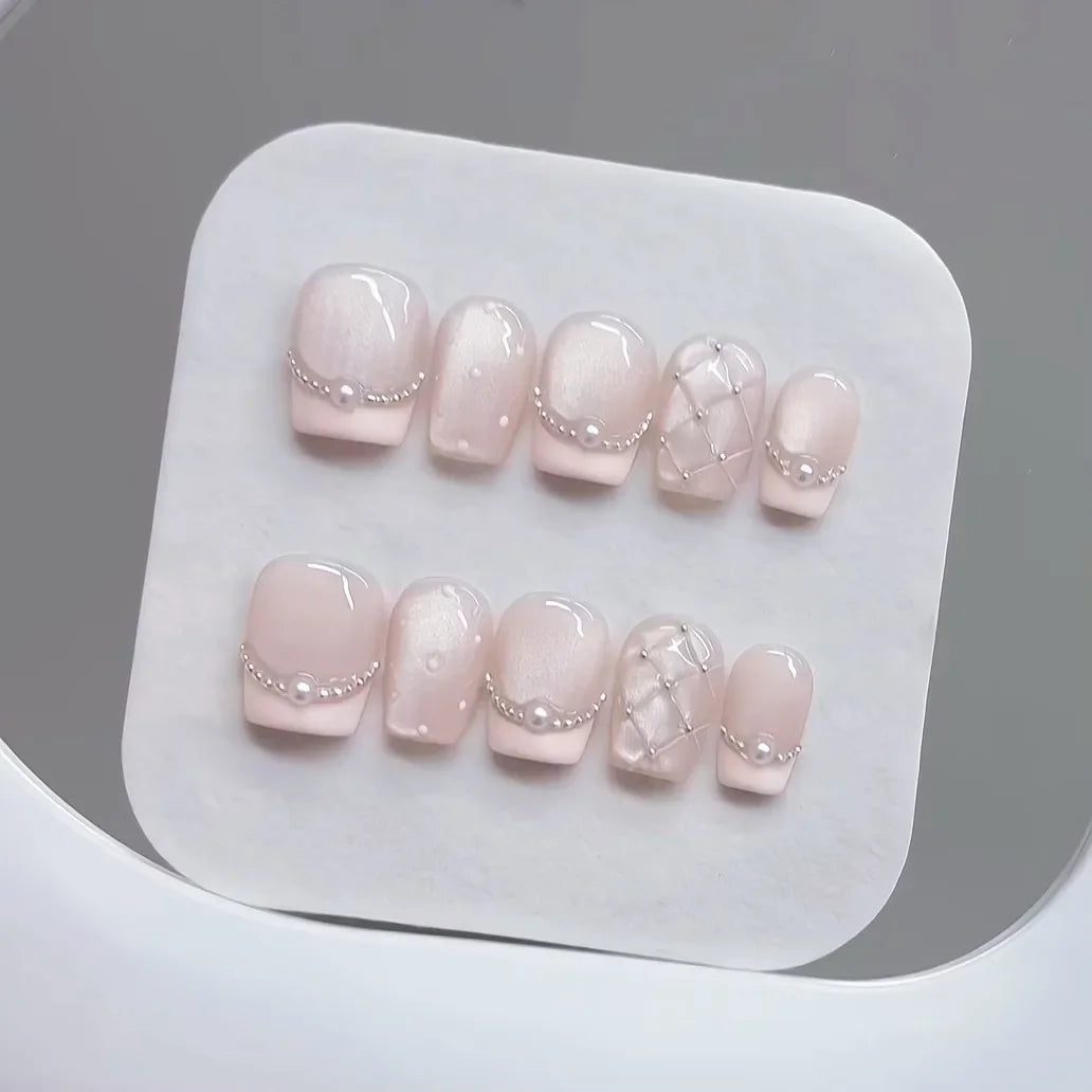 10 Pcs Handmade Press On Nails Fishtail Cat Eye Aurora