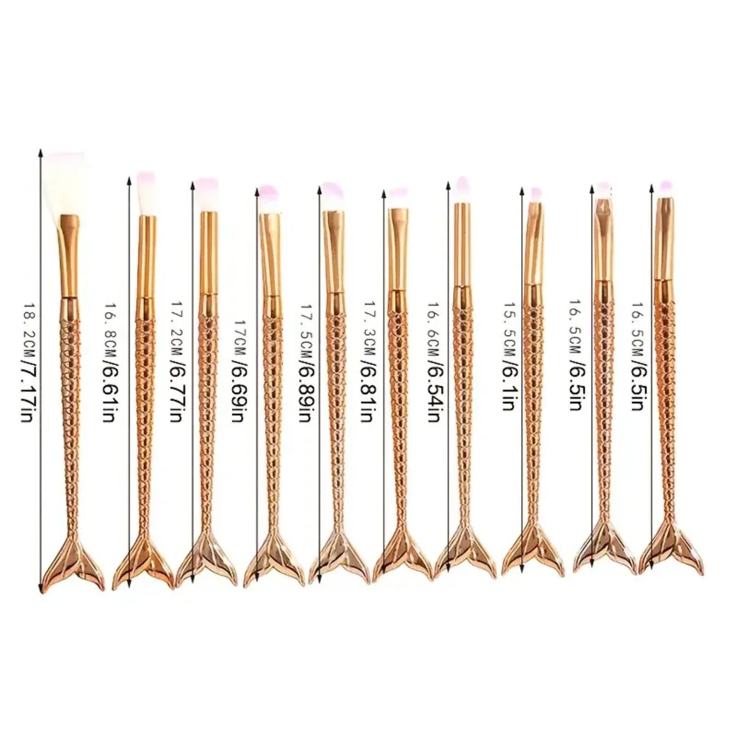 Gorgeous Makeup Brushes 10pcs Set - Essential Tool Kit for Cosmetics, Mermaid Highlighter, Foundation, Face, Eyeshadow, Lip - Pr