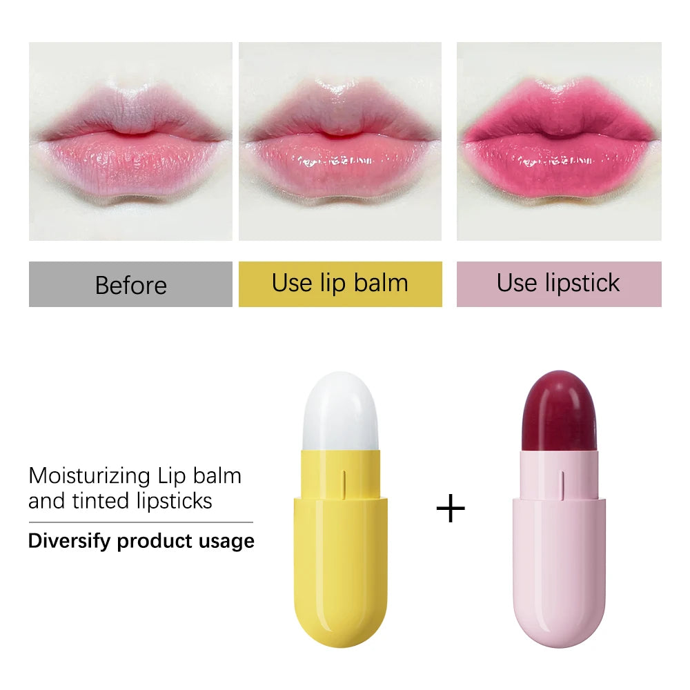 6pcs Mini Cute Capsule Lipstick Set with Lip Balm Moisturizing Waterproof Non-stick Cup Carry Pill Lipstick Lips Makeup Gift