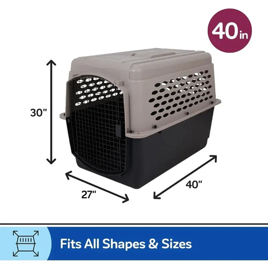 Vibrant Life Large 40 Inch Pet Kennel Dog Crate Plastic Travel Carrier for Pets 70 to 90 Pounds Grey
