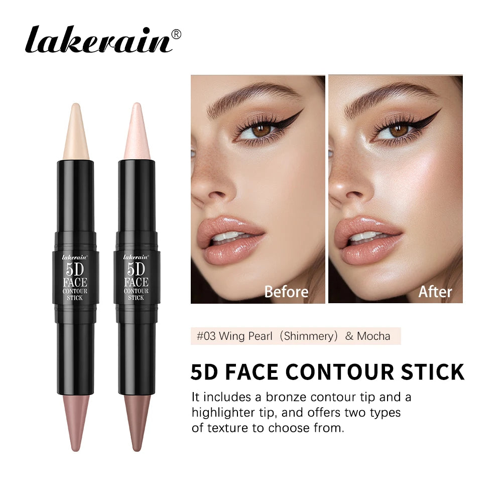 Lakerain Face Contour Stick Pen Dual-Ended Sharp Design Long Lasting Waterproof Sweatproof Contour Highlighter Pen Cosmetic