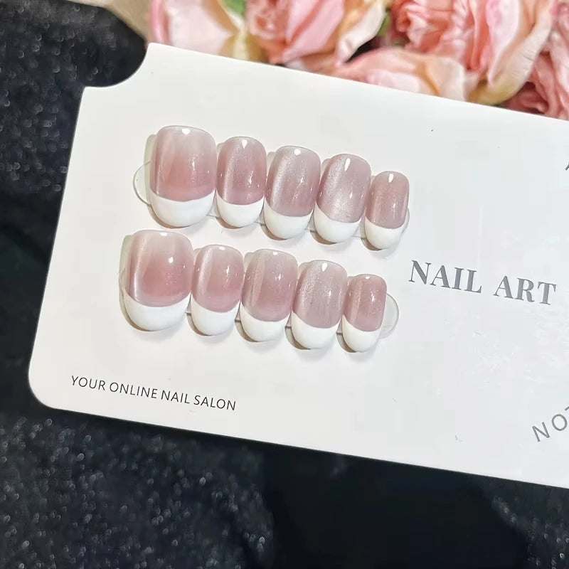 10 Pcs Handmade Press On Nails Fishtail Cat Eye Aurora