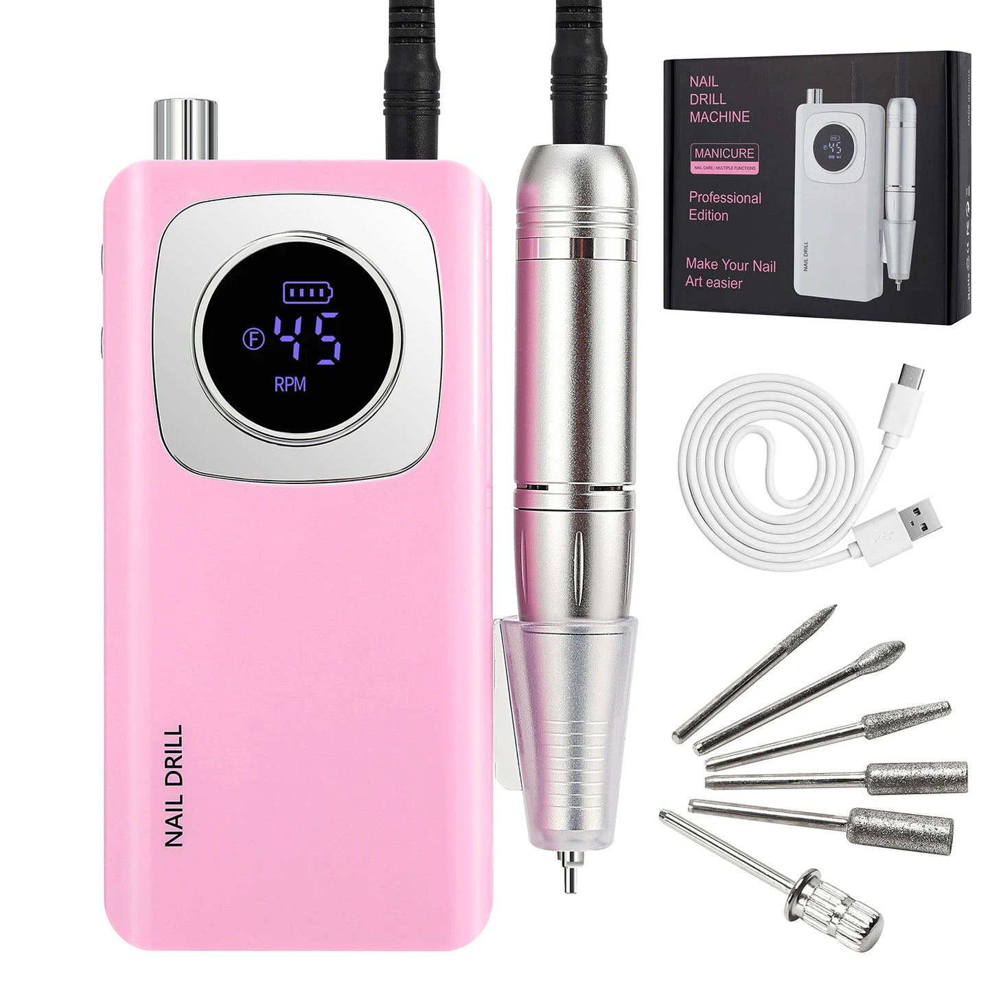 Original 45000RPM Professional Rechargeable Electric Nail Drill Machine Portable Cordless Nail File For Acrylic Gel Nails Remove