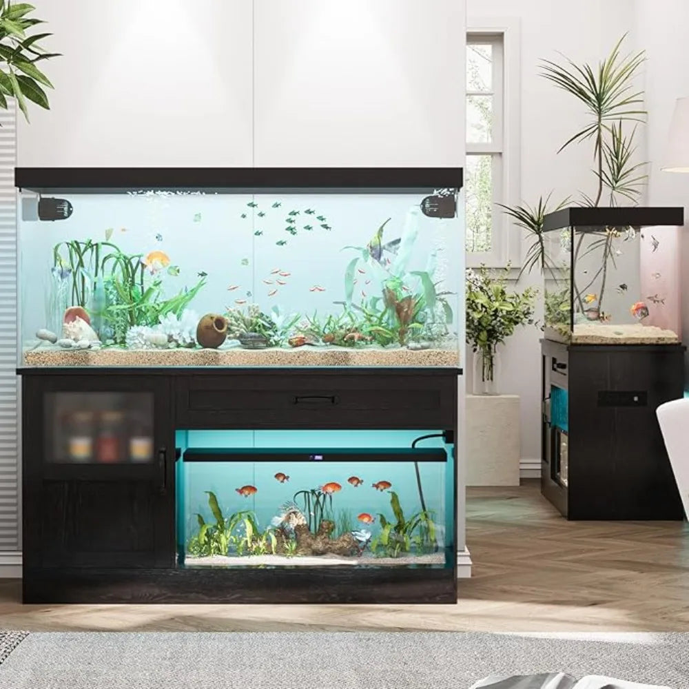 40 Gallon Tank Stand, Wooden Aquarium Stand 40 Gallon Fish Tank Stand with Drawer, Reptile Tank Stand with Power Strip and LED