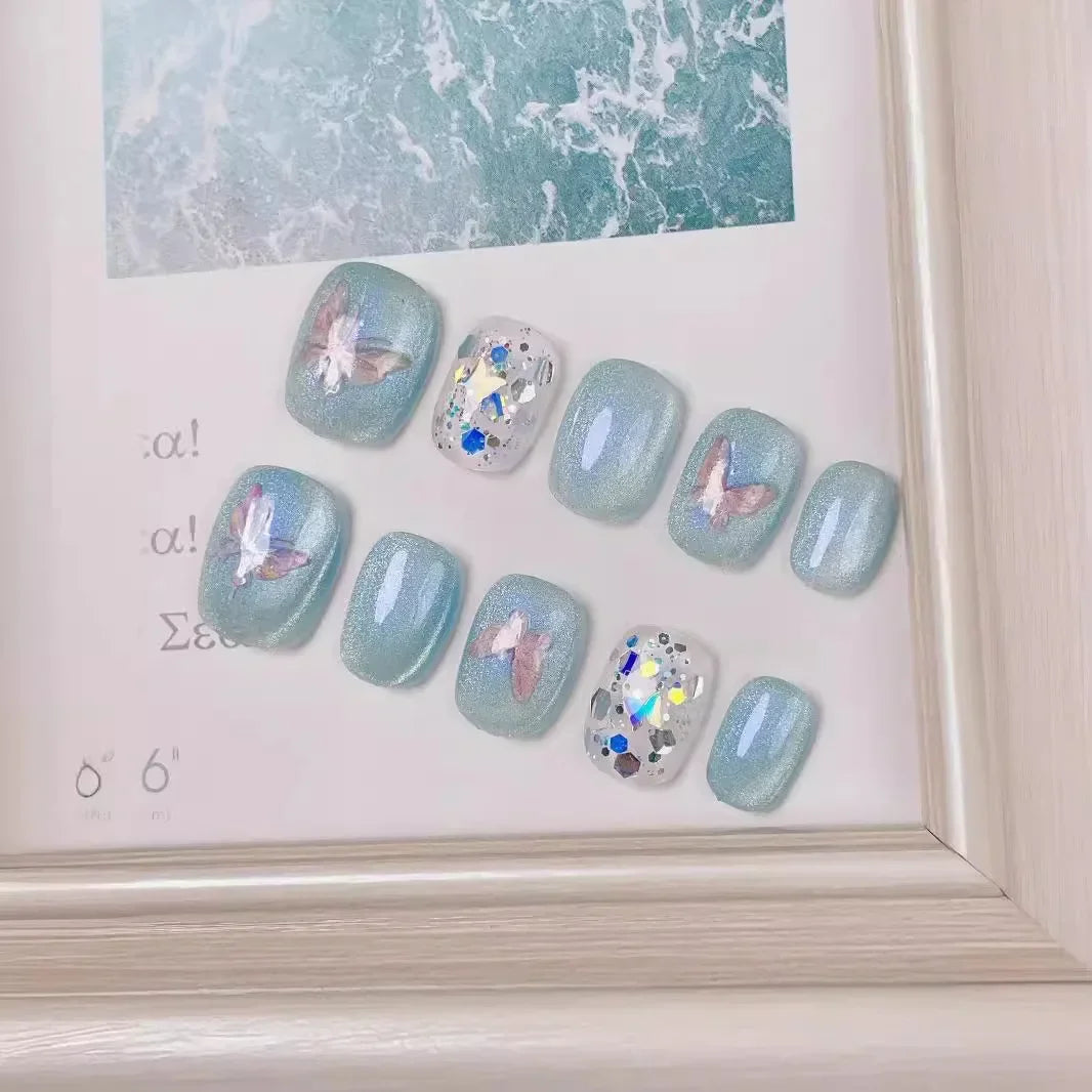 Cat Eye Handmade Press On Nails 10 Pieces Candy Color Cover