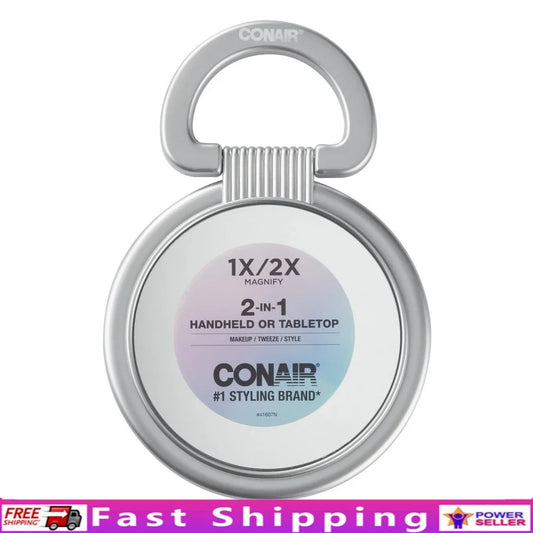 2-in-1 Handheld Tabletop Mirror Standard View 2x Magnification Adjustable Makeup Tweezing Travel Use Multi-color