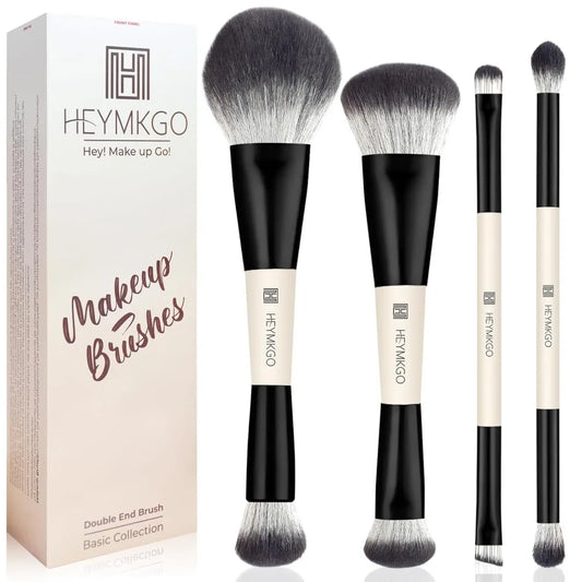 Makeup Brushes Set, 4Pcs Professional Dual-ended Foundation Contour Power Face Eyeshadow Brush set for Liquid,Cream, Powder for