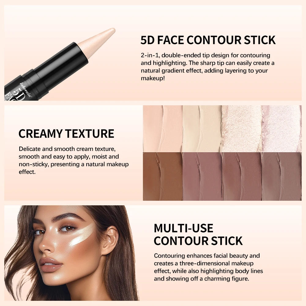 Lakerain Face Contour Stick Pen Dual-Ended Sharp Design Long Lasting Waterproof Sweatproof Contour Highlighter Pen Cosmetic