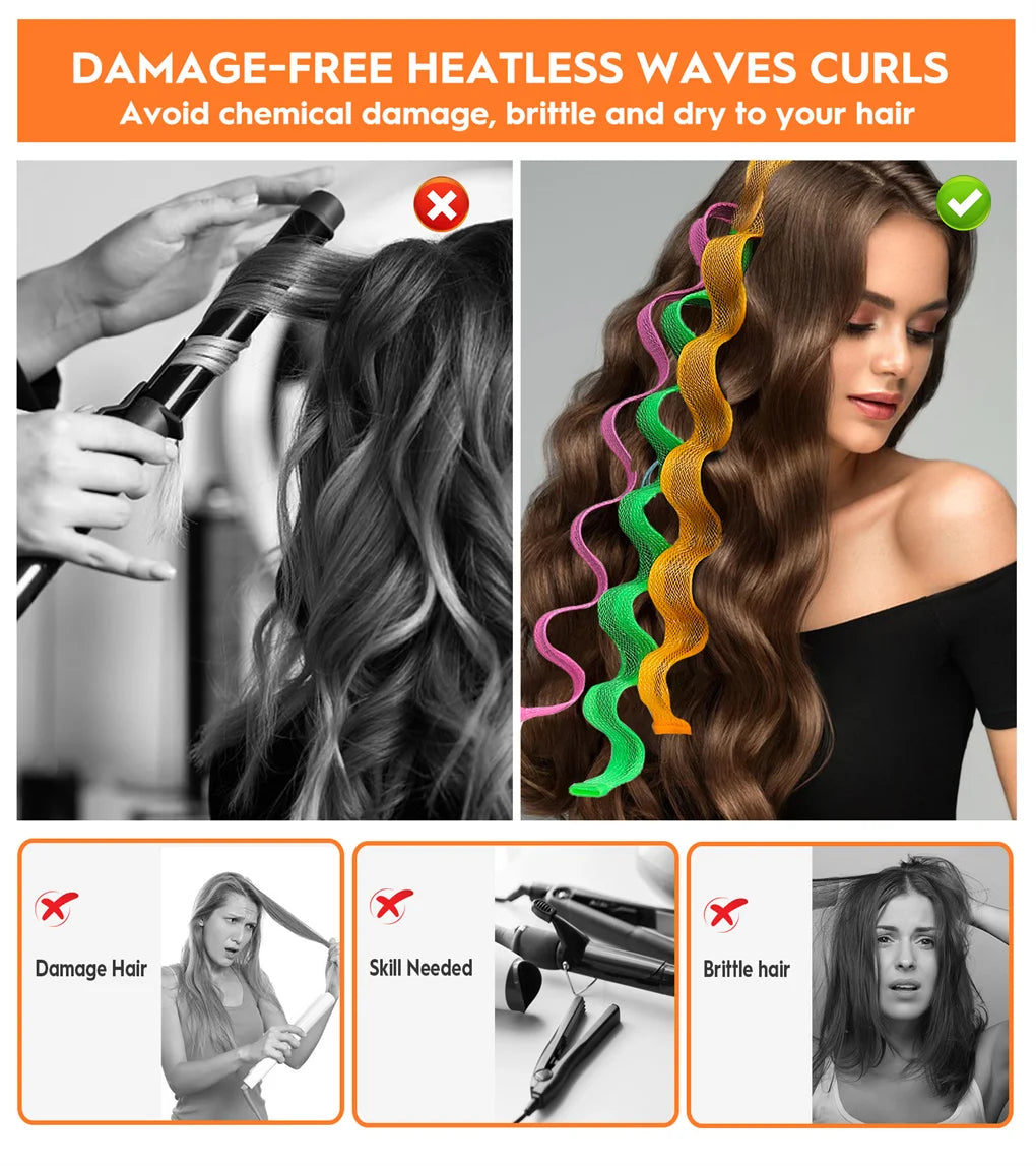 No Heat Hair Curlers Kit 30Pcs With 2 Hooks 55cm 45cm 30cm