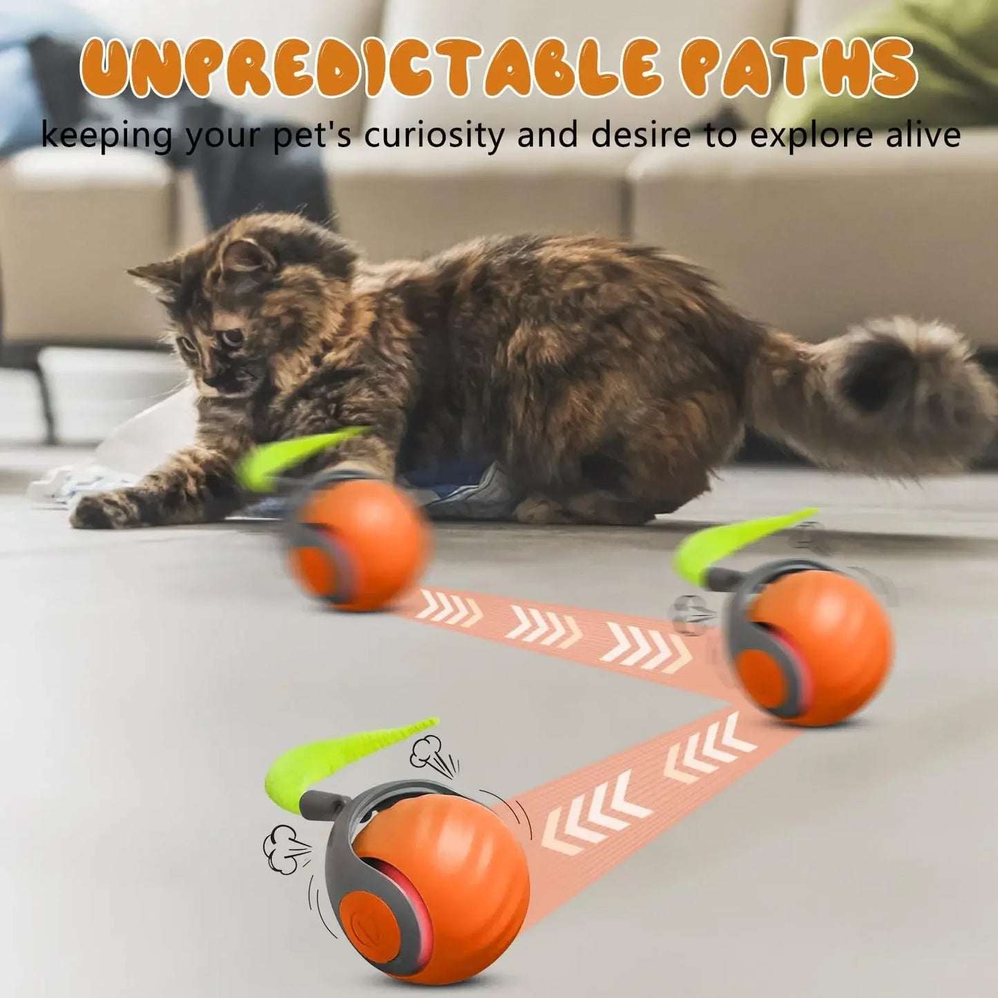 Cat Toy, Speedy Tail Cat Toy, Interactive Cat Ball Toy, Smart Cat Toys Ball, Two Speed Adjustment, with Tail 