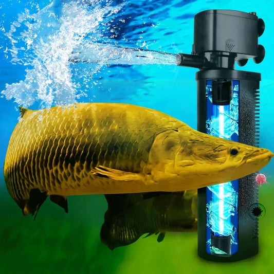 600GPH UV Aquarium Filter for 75-300 Gal Tank, Large Fish Turtle Tank Green Water Clean Machine Submersible Canister Filter Powe