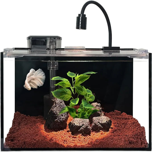 2.8 GAL Nano Fish Tank with Filter, Led Light, Gravel, Stone, Aquascape Starter Aquarium Set, Betta Fish Tank (30x18x20cm,10L)