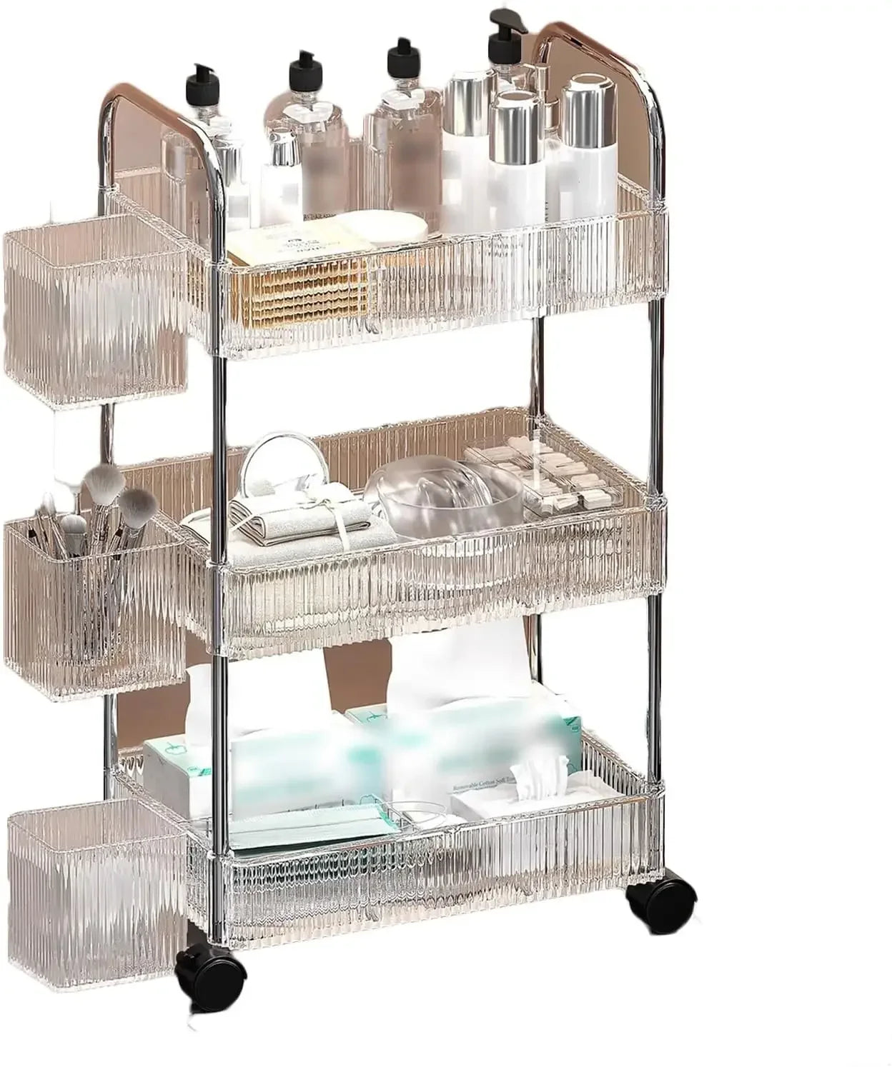Rolling Cart,with Three Storage Boxes of The Same Color Beauty Salon Trolley,for Beauty Spa Cosmetology Massage,