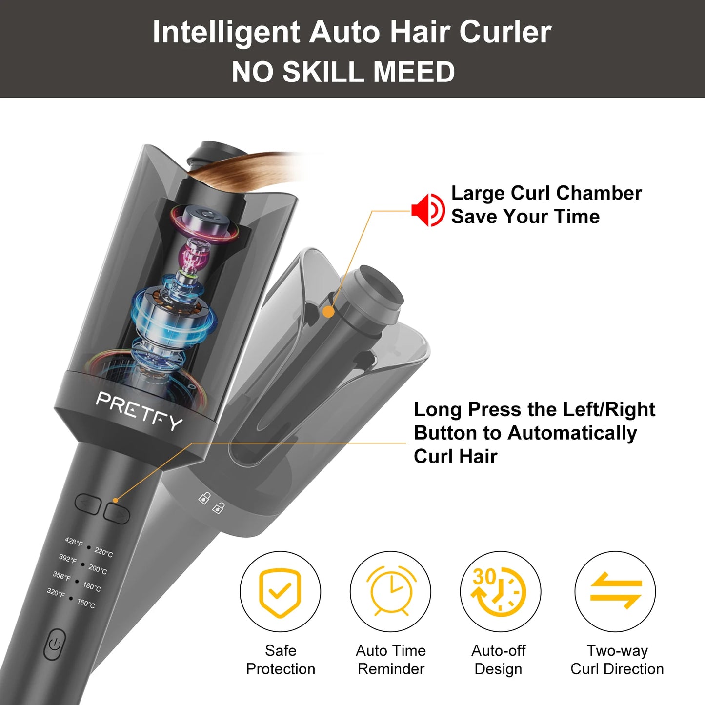 Pretfy Auto Hair Curler With Left Right Rotation Wand