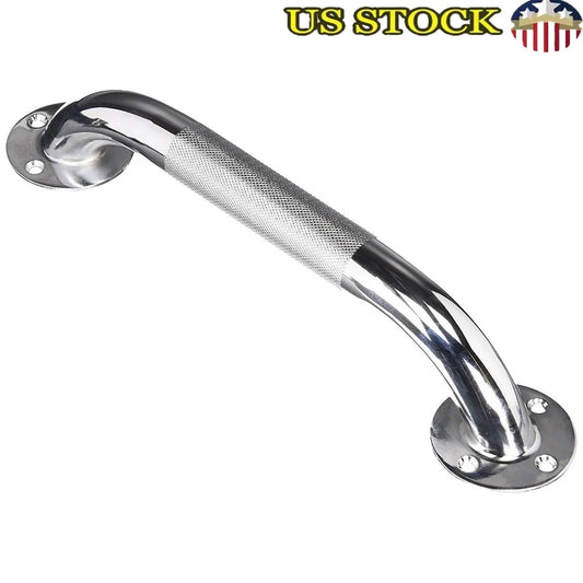 Chrome Knurled Grab Bar 12 Inch Bath Safety Non-Slip Secure Grip 250 lb Capacity Wall Mounted Shower Bathtub Commode
