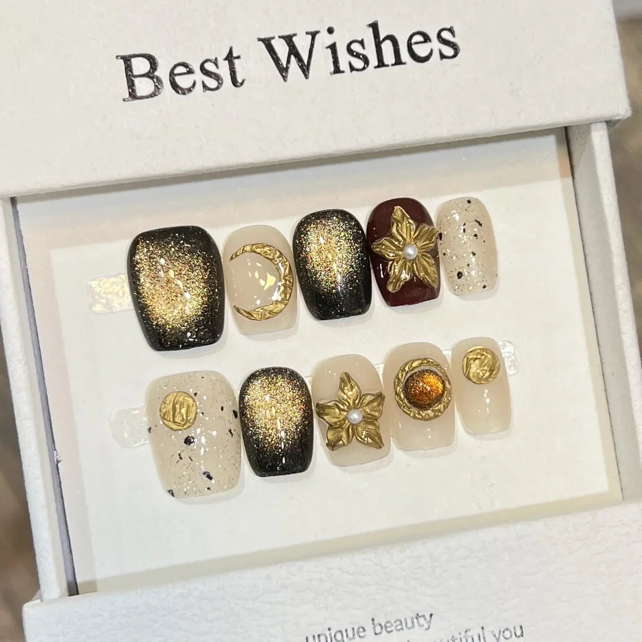 10 Pcs Short Square Press On Nails With Glue Red Cat Eye