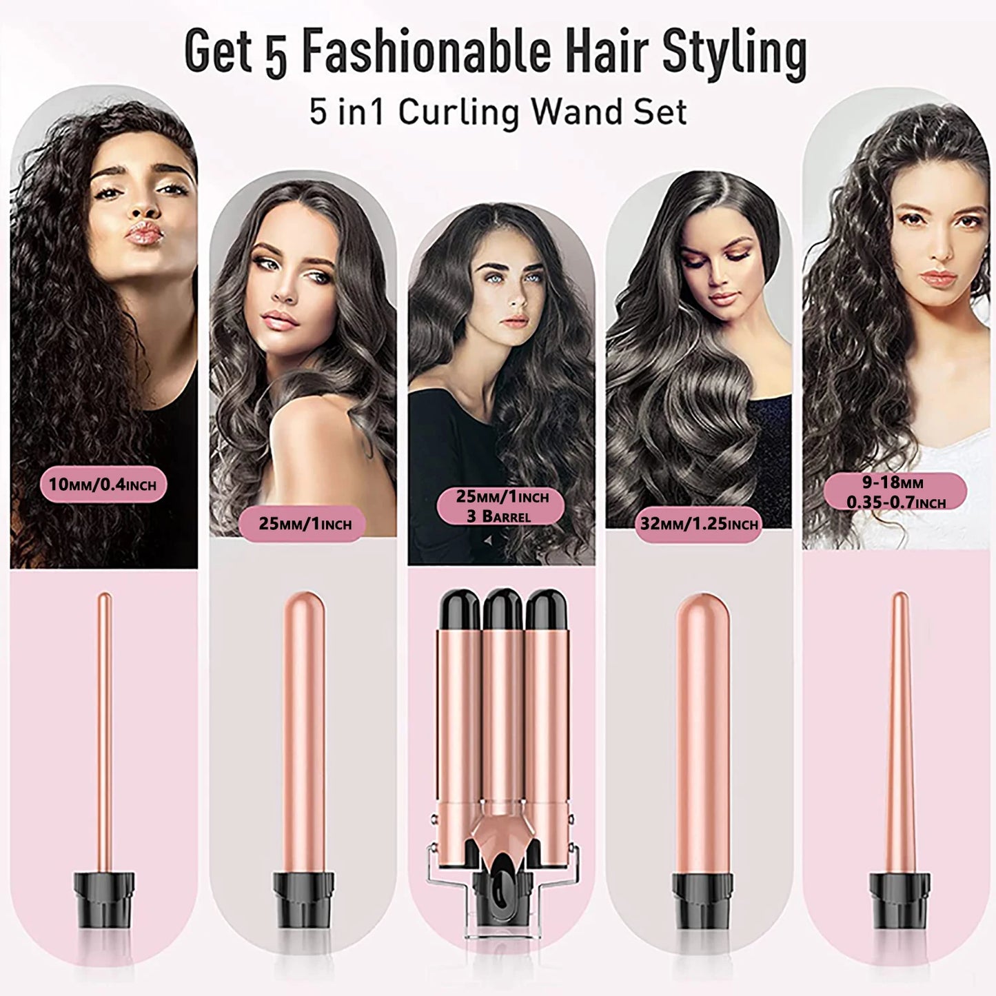 5 In 1 Hair Waver Curling Iron Three Barrel Crimper