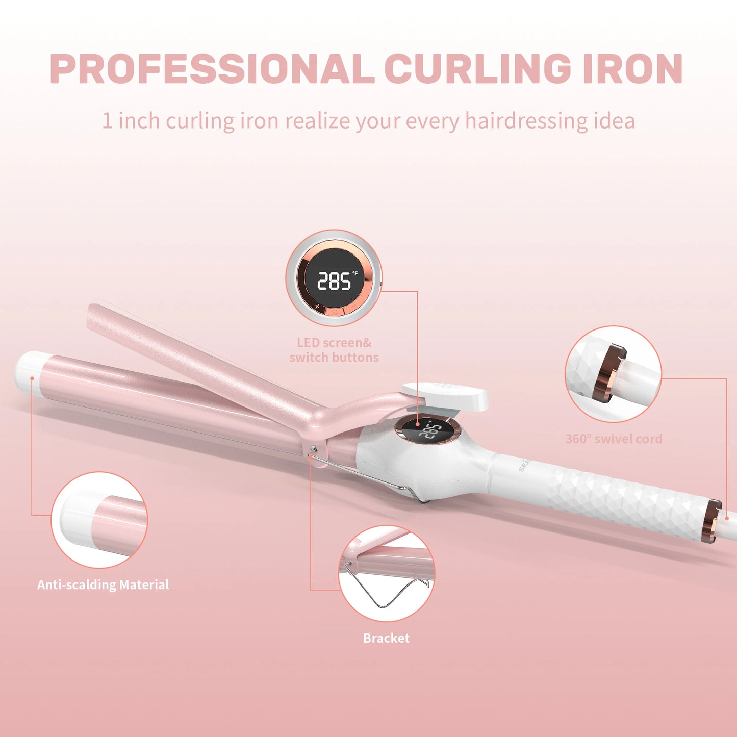 Sejoy Rotating Hair Curling Wand 1 Inch For Big Waves 110V