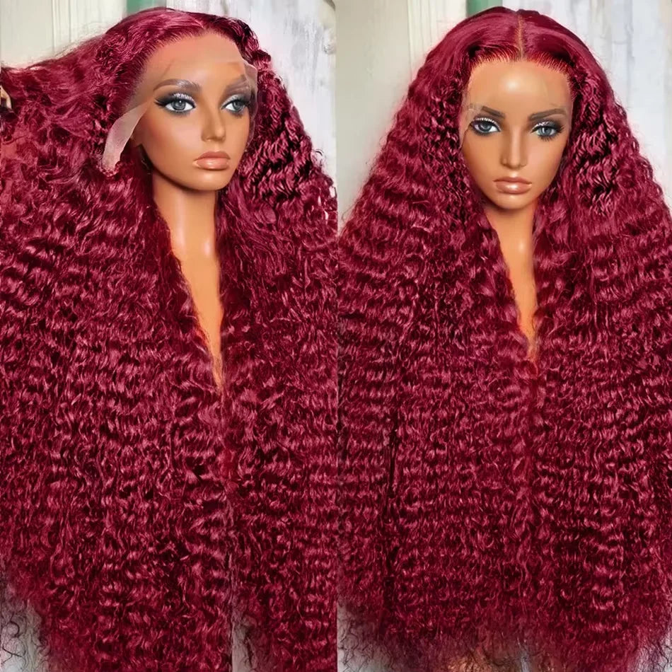 Burgundy Curly HD Lace Front Wig 100 Percent Brazilian Hair