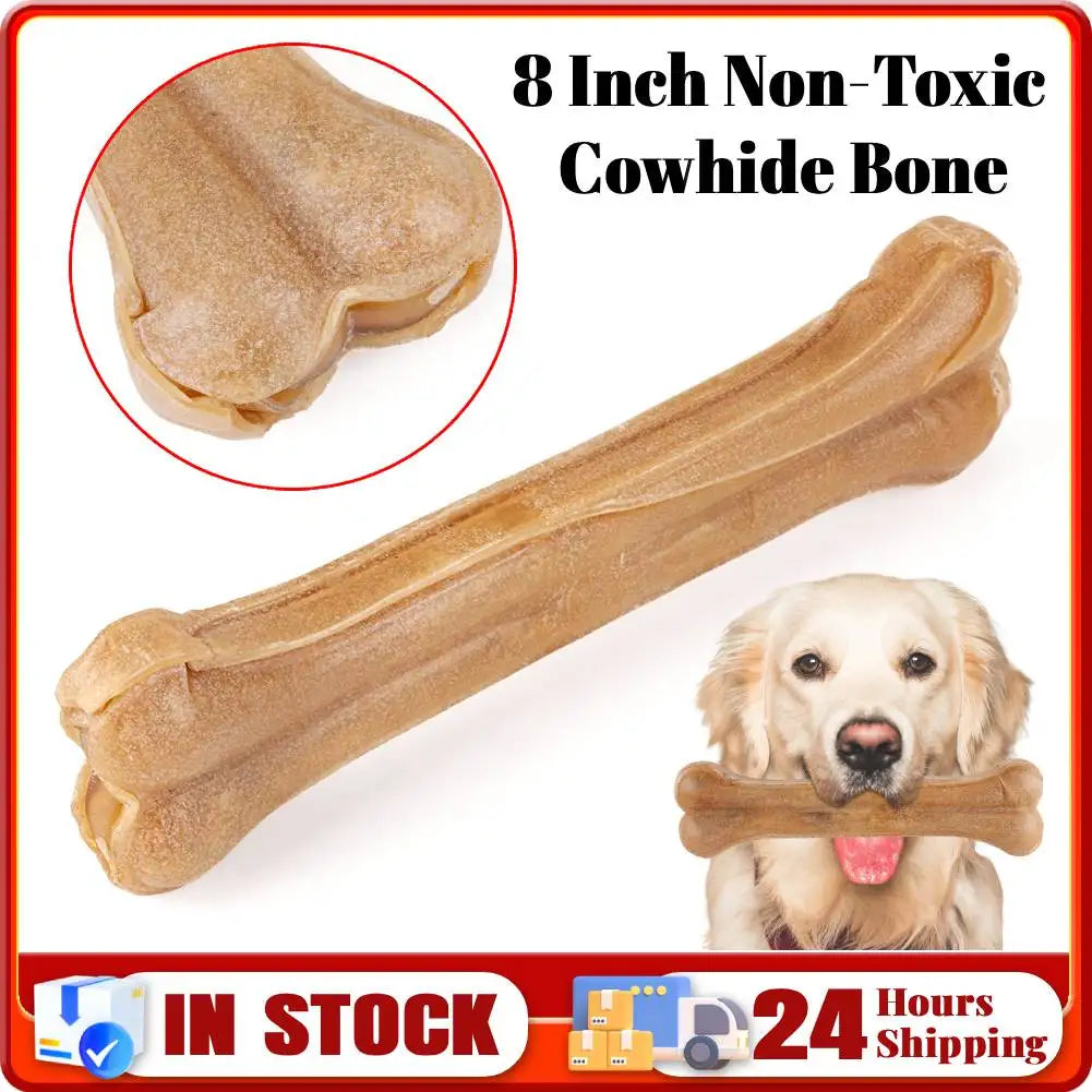 8 Inch Leather Chew Bone Non Toxic Dog Teething Toy Small Medium Large