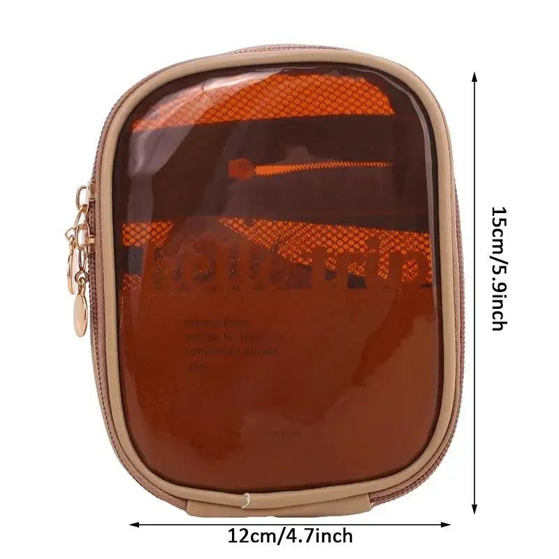 Mini Clear Travel Makeup Organizer Bag Small Cute Preppy Makeup Bag Cosmetic Zipper Toiletry Storage Clutch Coin Pouch for Women