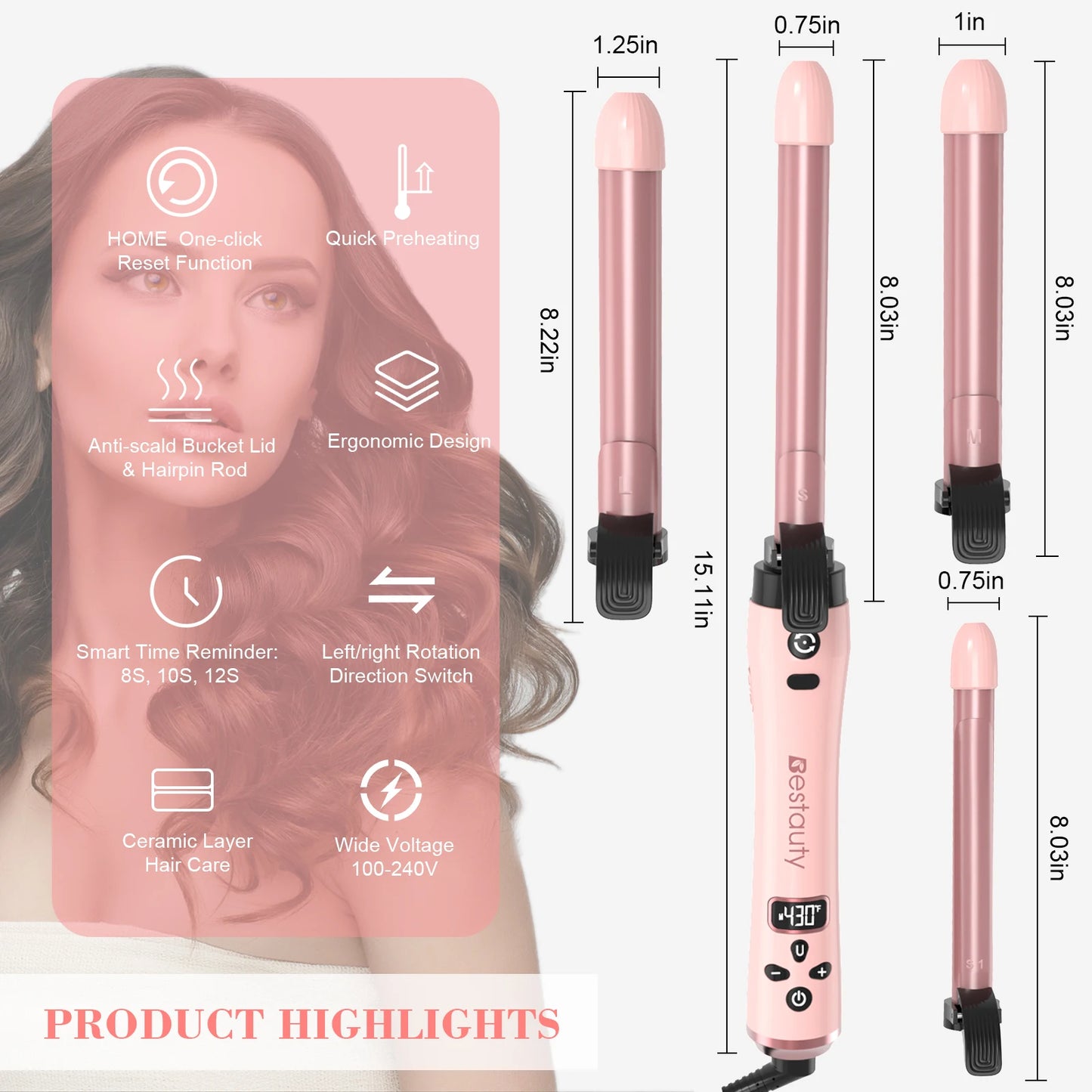 Hair Curler Ceramic Iron Wand With Interchangeable Barrels