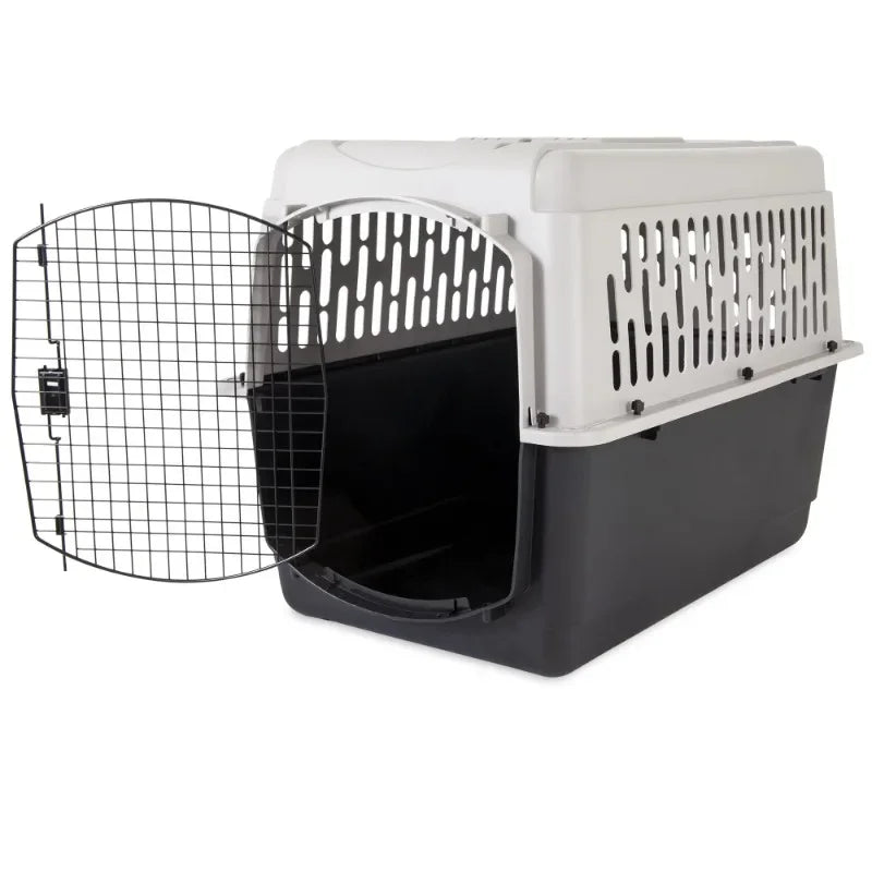 Vibrant Life Large 40 Inch Pet Kennel Dog Crate Plastic Travel Carrier for Pets 70 to 90 Pounds Grey