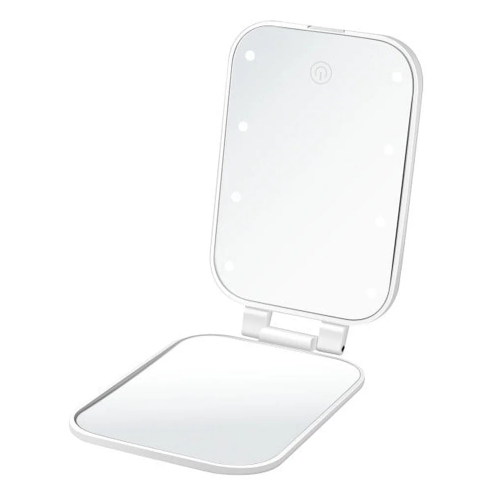 LED Lighted Compact Touchscreen Mirror with 1x 3x Magnification Battery Operated Free Standing Handheld Beauty Tool Travel