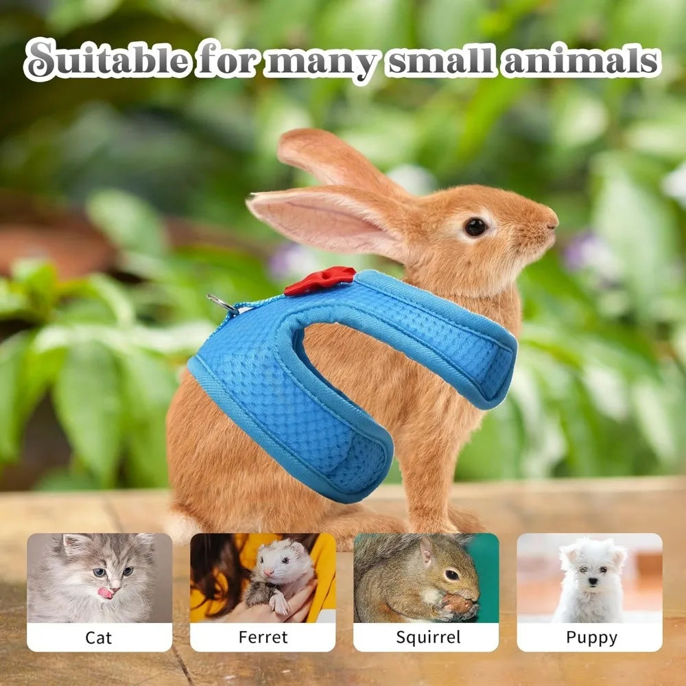 Bunny Harness and Leash Set with Cute Bow, Soft Breathable Mesh Vest Harness for Rabbits Kitten Ferret Small Pig Puppy Walking
