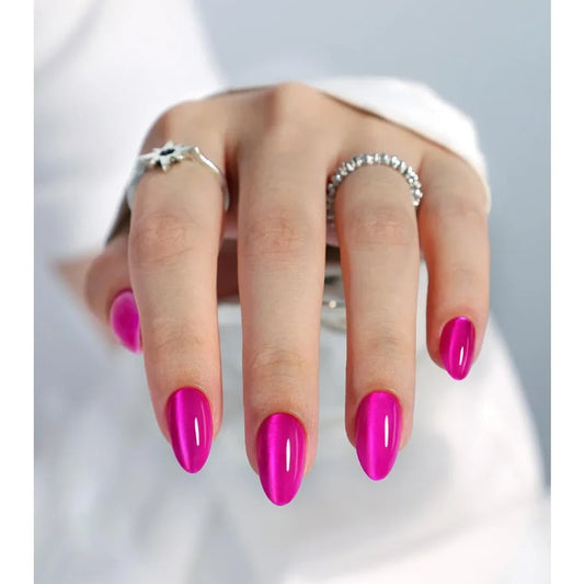 Hot Pink Press on Nails Cateye Soft Gel Cat Eye Stick on Nails Short Almond Press Ons Bright Neon Pink Salon Grade Fake Nails f