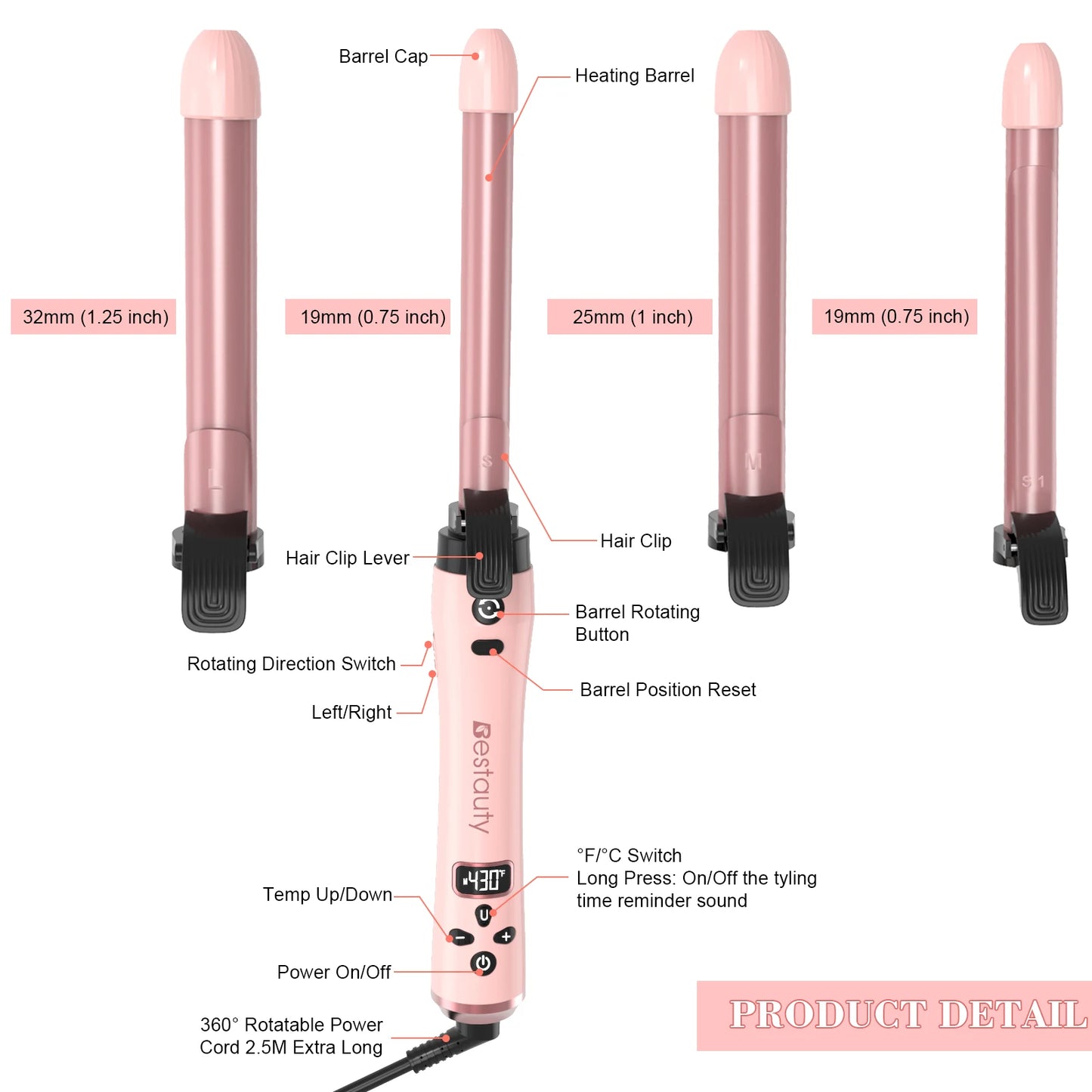 Hair Curler Ceramic Iron Wand With Interchangeable Barrels