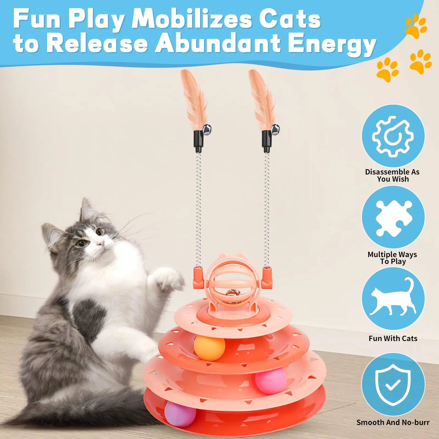 Engaging Interactive Cat Toy Puzzle Ball - Mental Stimulation for Indoor Cats & Kittens with Feather Teaser - Prevent Boredom