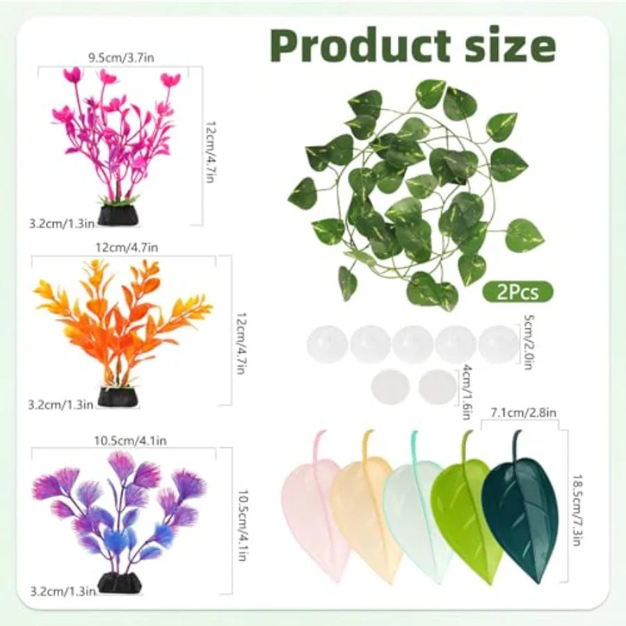 10Pcs Crested Gecko Tank Accessories Leaf Shape Bearded Dragon Basking Platform with Suction Cups Tree Frog Tank and Crested Ge