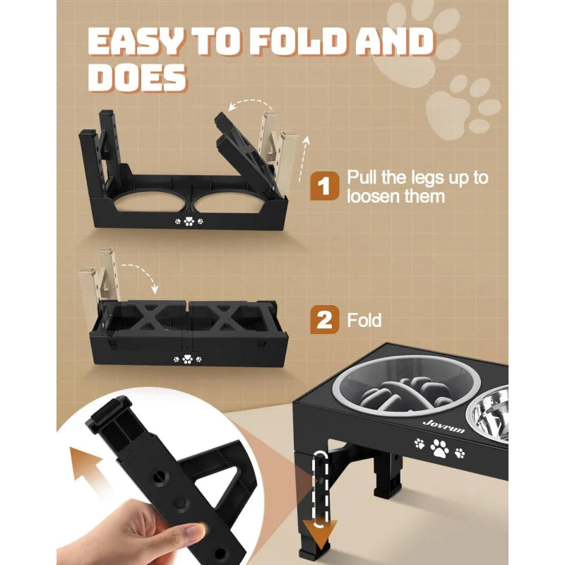 Adjustable Elevated Dog Bowl Stand with Three Stainless Steel Bowls Slow Feeder Non Slip Feet Dishwasher Safe for Medium Large Dogs