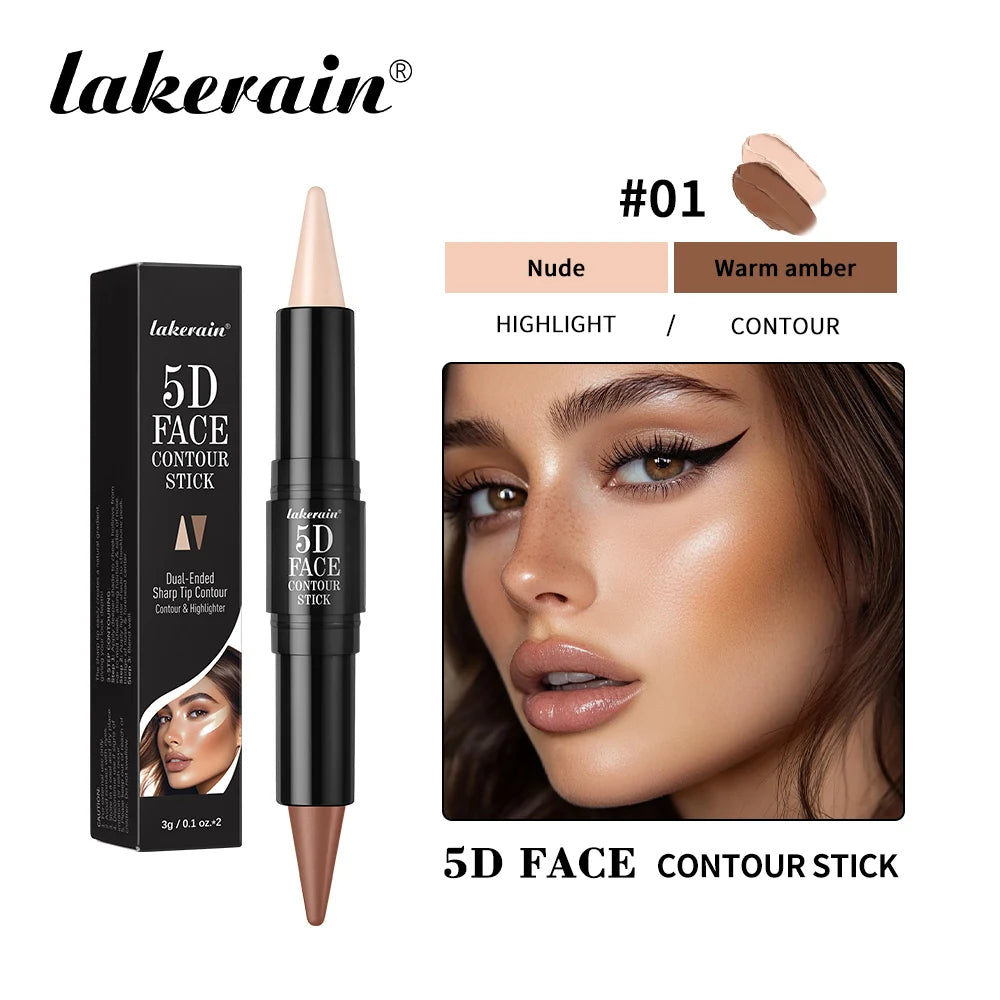 Lakerain Face Contour Stick Pen Dual-Ended Sharp Design Long Lasting Waterproof Sweatproof Contour Highlighter Pen Cosmetic