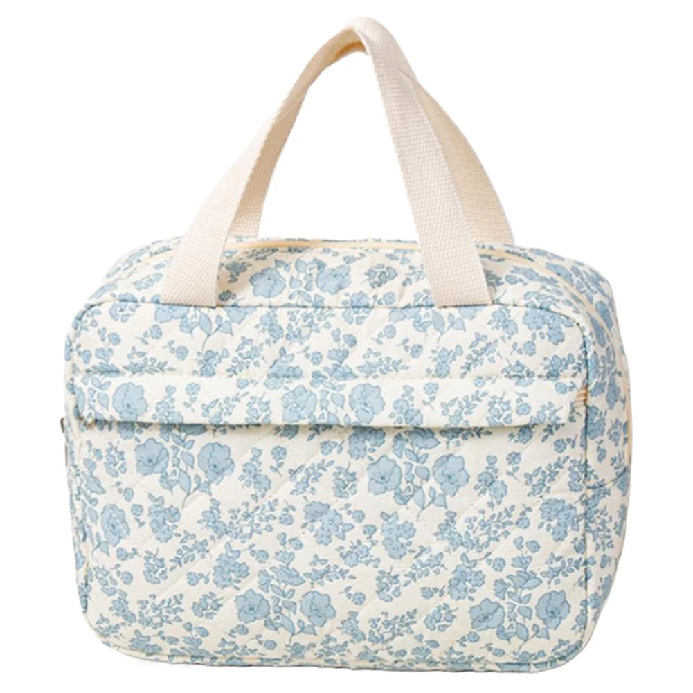 Cotton Quilted Cosmetic Bag Floral Travel Toiletry Organizer