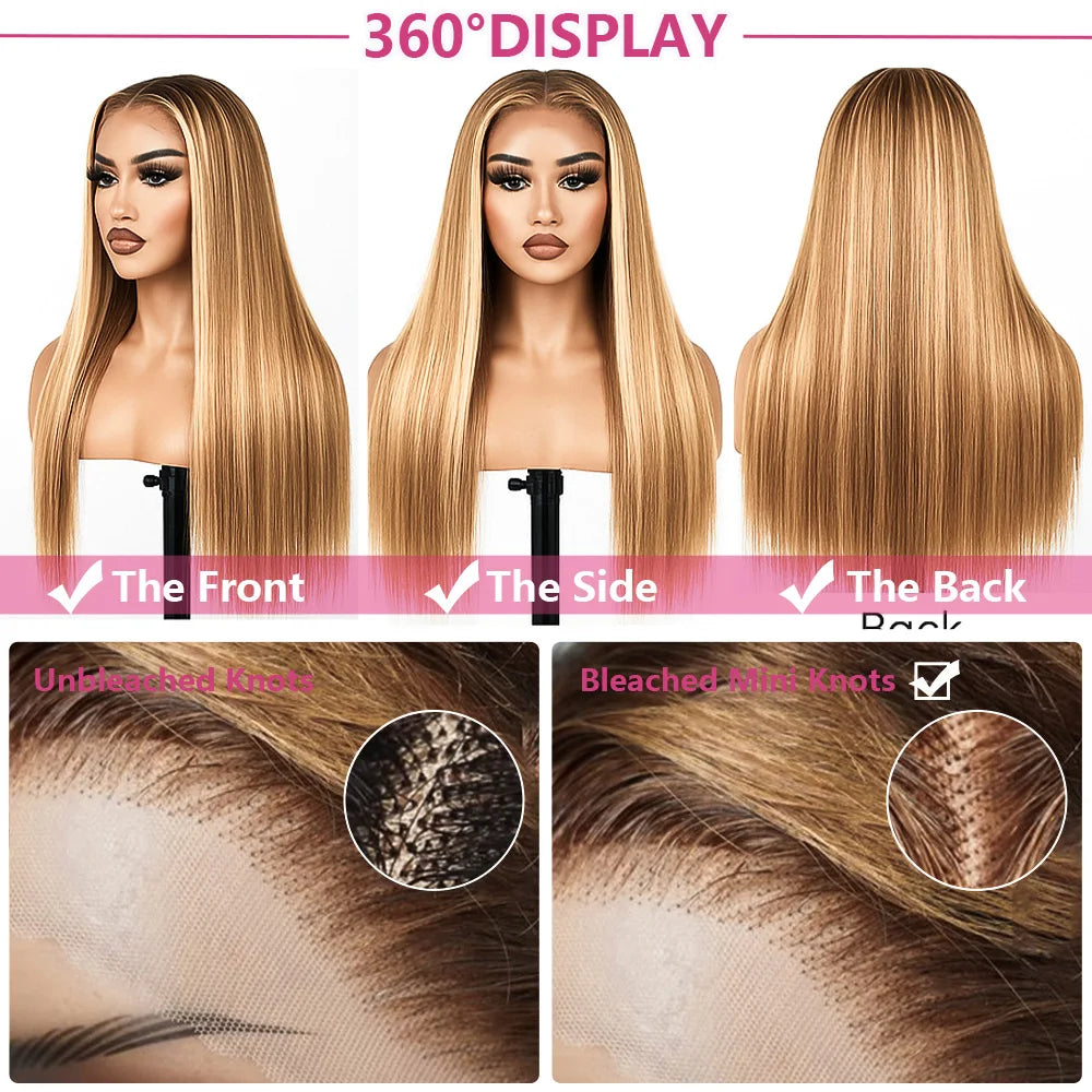 P4 27 Lace Front Wig Human Hair Brazilian Honey Blonde