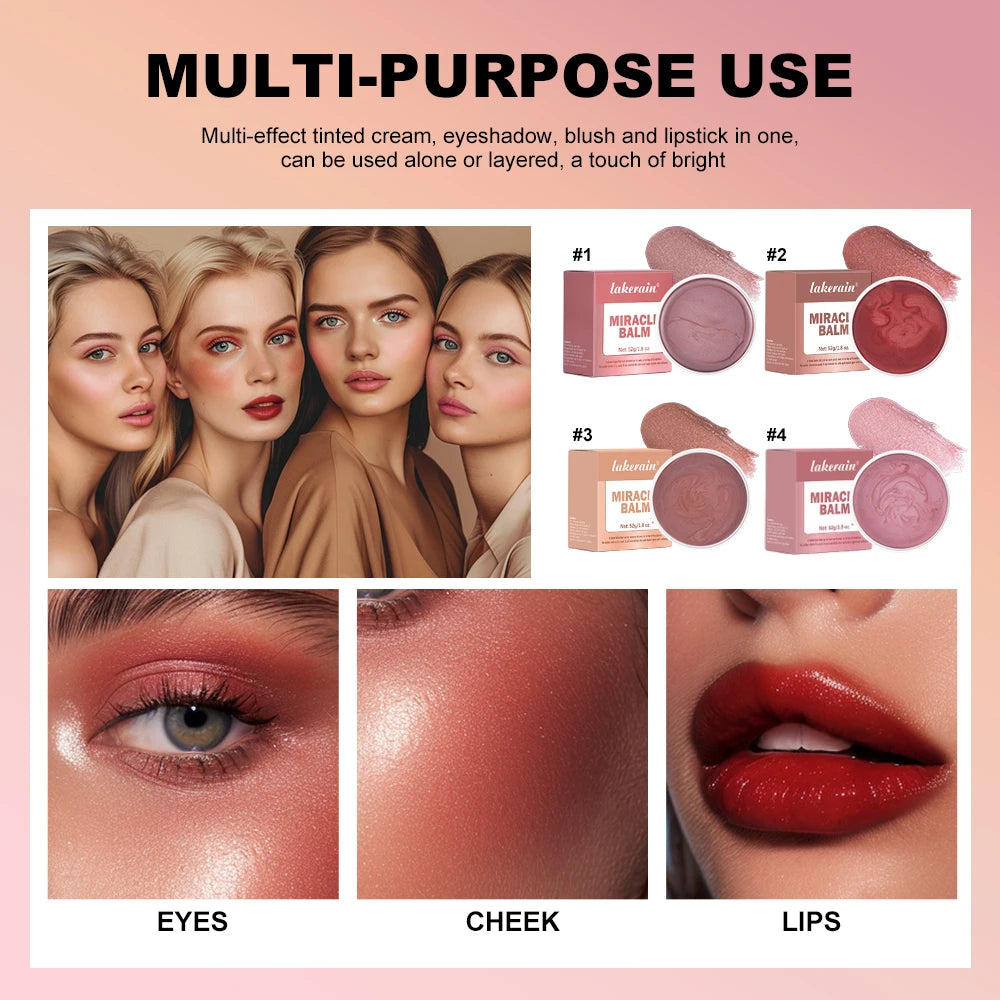 Blush Eyeshadow Lipstick 3-in-1 Powder Makeup Long Lasting Color Blush Girlish Natural Finish