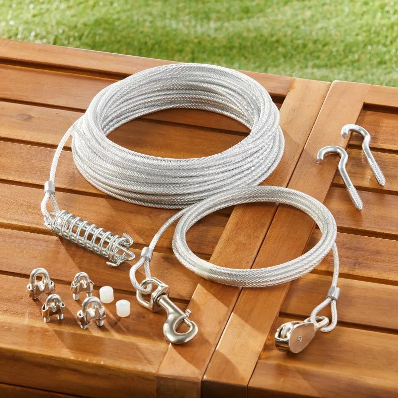 Vinyl-Covered Trolley Cable Tie-Out for Dogs, x-Large, 60' with 10' Runner