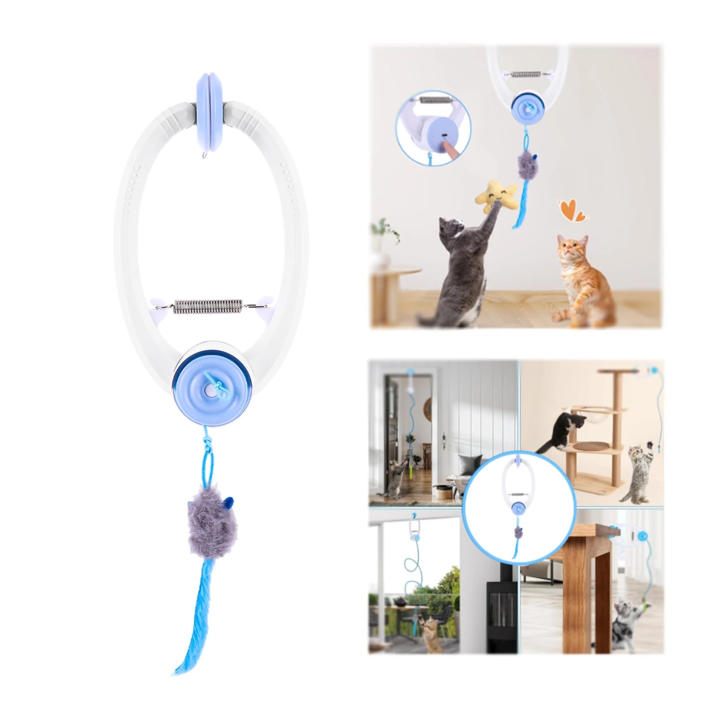 Teaser Electronic Self Play Feather Cat String Toy with 3 Catnip Mice Independent Play Hanging Door Cat Toys for Indoor Cats