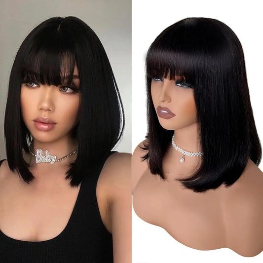 Straight Bob Wigs Human Hair 8 Inch 3X1 With Bangs Glueless