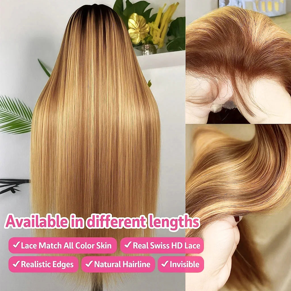 P4 27 Lace Front Wig Human Hair Brazilian Honey Blonde