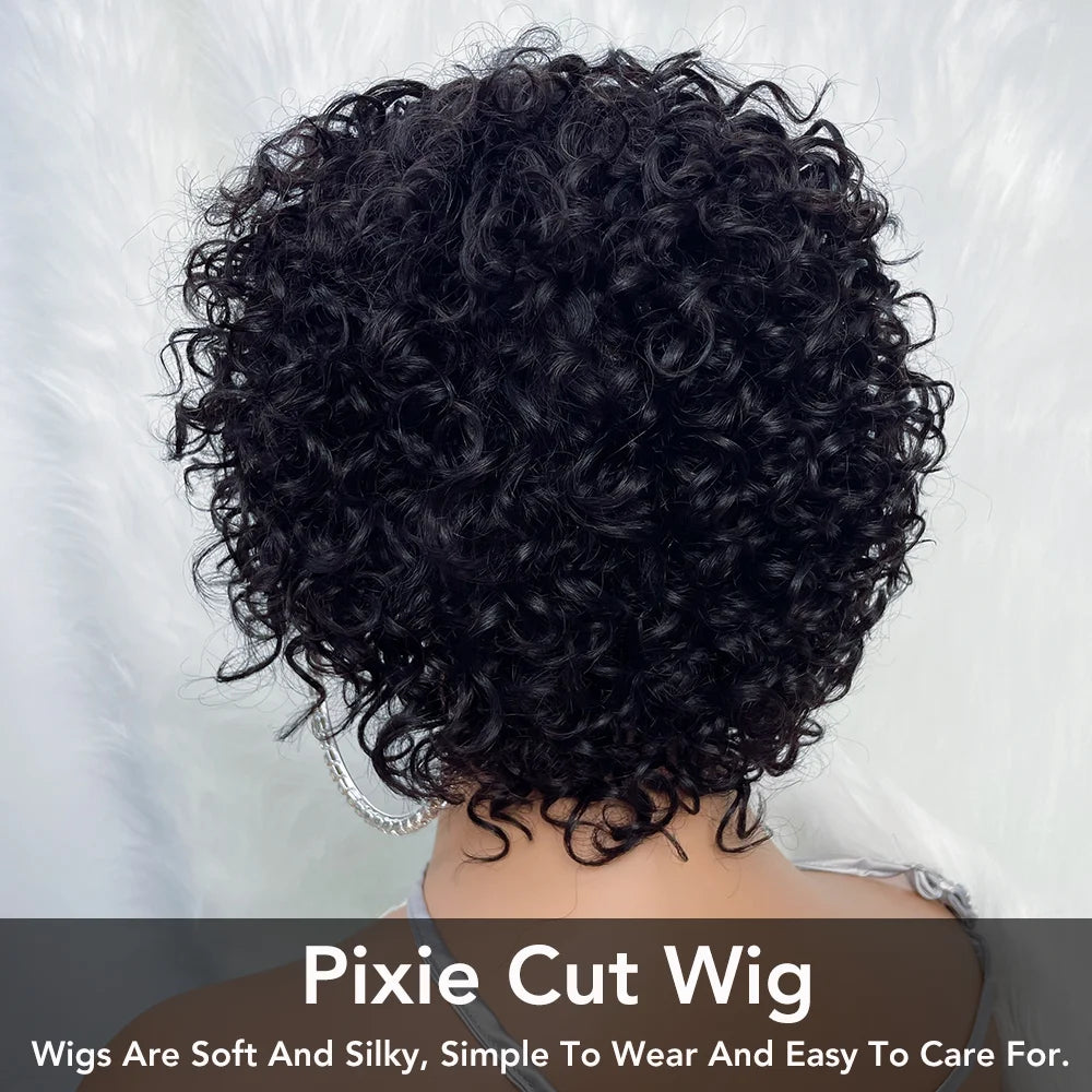 Pixie Cut Human Hair Wig For Black Women With Bangs