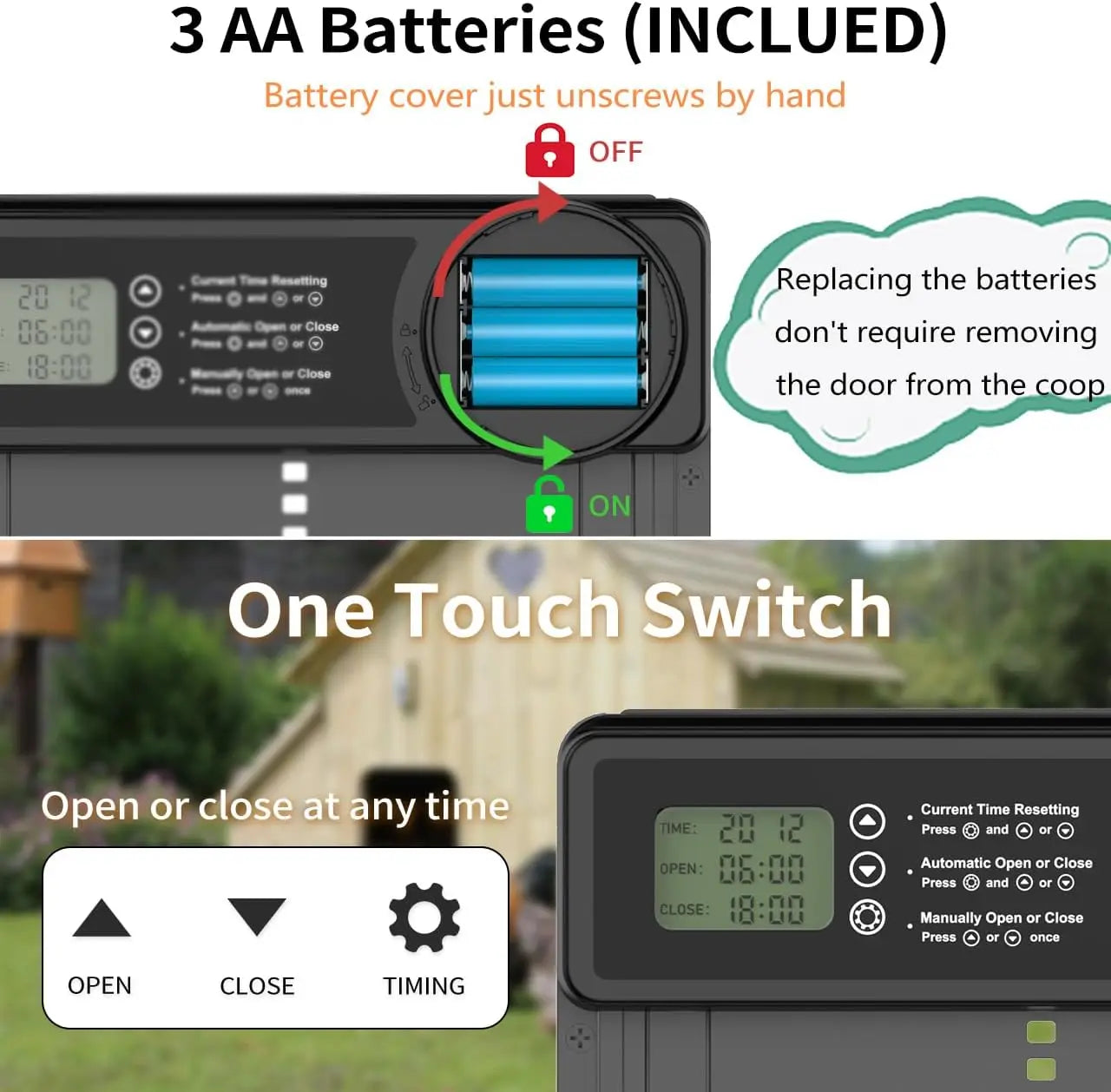 Automatic Chicken Coop Door With Intelligent Timer Stainless Steel Farm