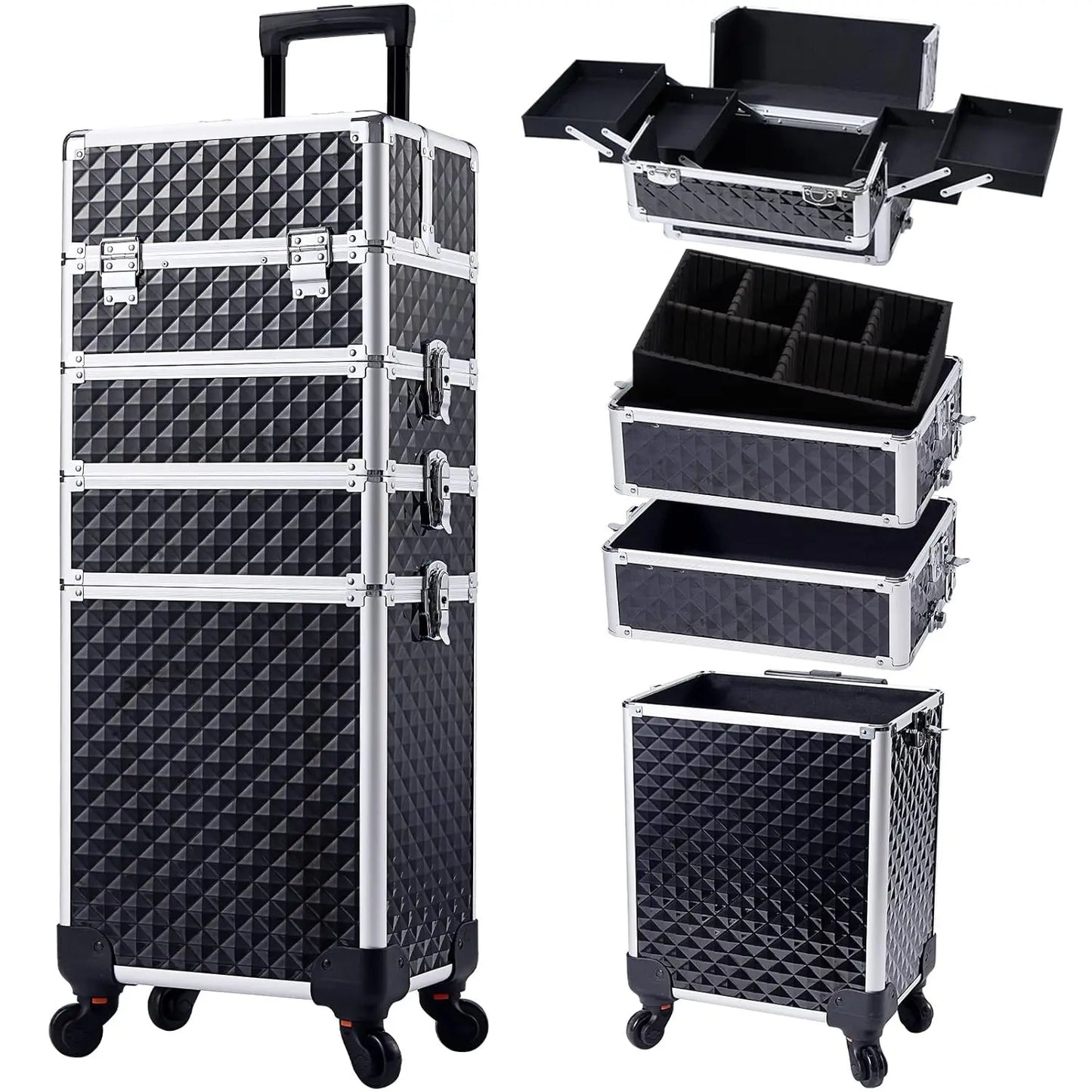 Rolling Makeup Train Case Cosmetic Trolley 4 In 1 Wheels